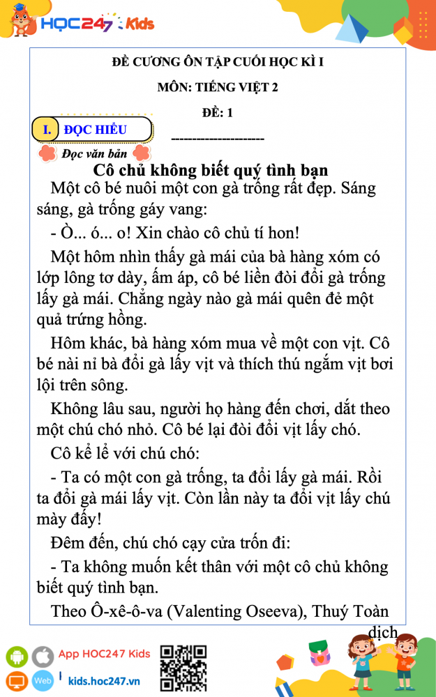 Hình minh họa: Đề thi HK1 môn Tiếng Việt 2