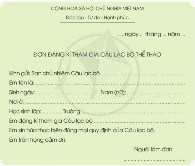 H1. Làm đơn tham gia câu lạc bộ thể thao