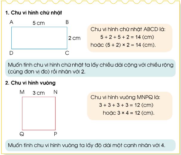 Chu vi hình chữ nhật, chu vi hình vuông 